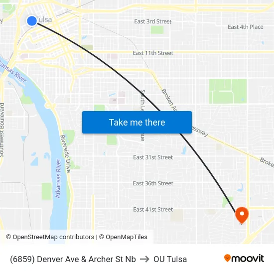 (6859) Denver Ave & Archer St Nb to OU Tulsa map