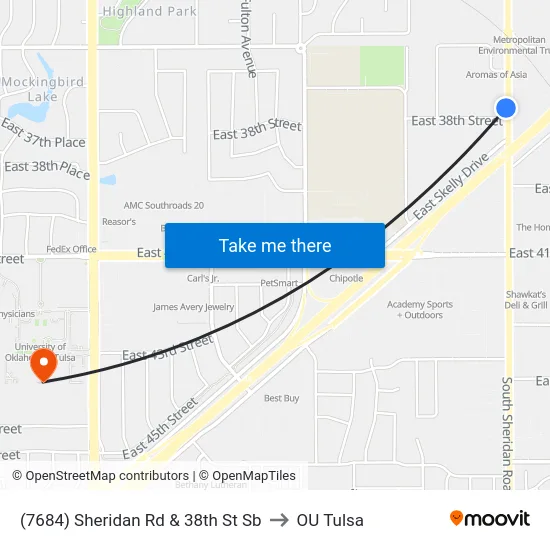 (7684) Sheridan Rd & 38th St Sb to OU Tulsa map