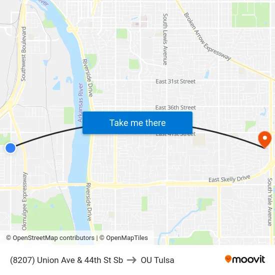 (8207) Union Ave & 44th St Sb to OU Tulsa map