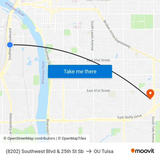 (8202) Southwest Blvd & 25th St Sb to OU Tulsa map
