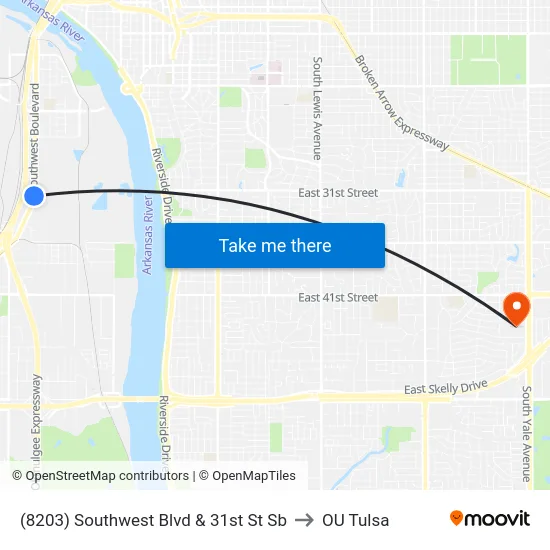 (8203) Southwest Blvd & 31st St Sb to OU Tulsa map