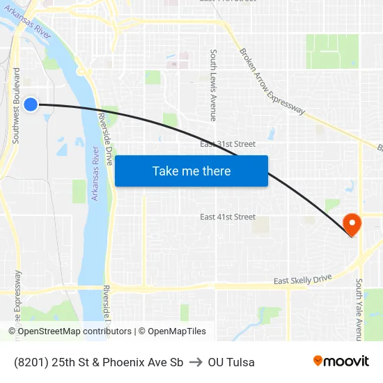 (8201) 25th St & Phoenix Ave Sb to OU Tulsa map