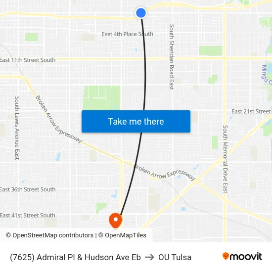 (7625) Admiral Pl & Hudson Ave Eb to OU Tulsa map