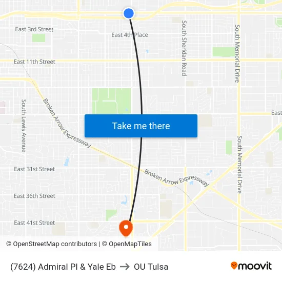 (7624) Admiral Pl & Yale Eb to OU Tulsa map