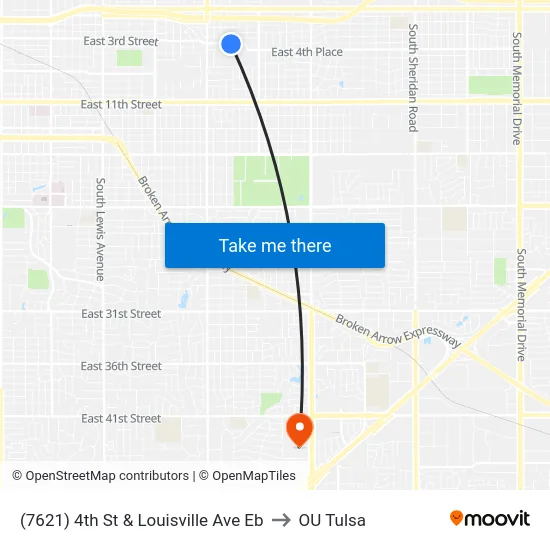 (7621) 4th St & Louisville Ave Eb to OU Tulsa map