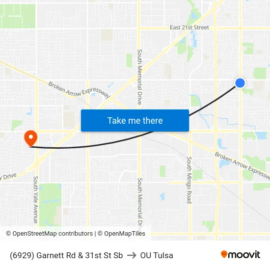 (6929) Garnett Rd & 31st St Sb to OU Tulsa map