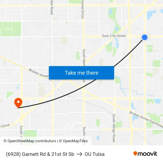 (6928) Garnett Rd & 21st St Sb to OU Tulsa map