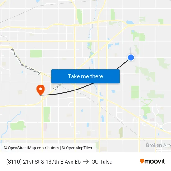 (8110) 21st St & 137th E Ave Eb to OU Tulsa map