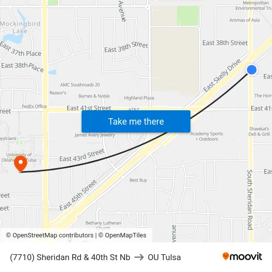 (7710) Sheridan Rd & 40th St Nb to OU Tulsa map