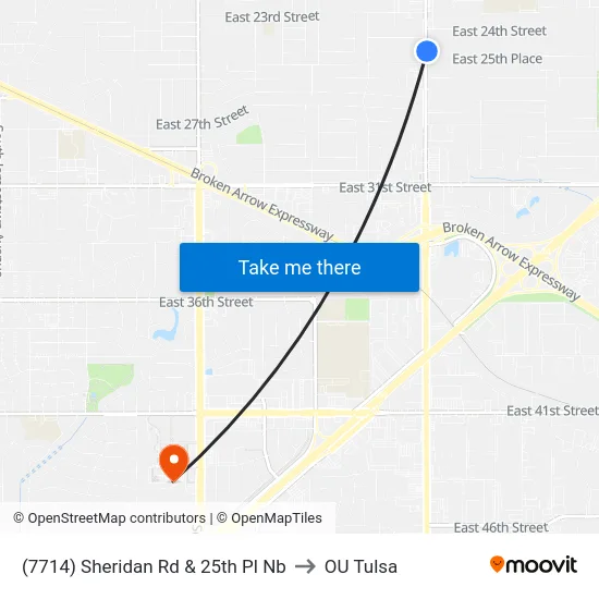 (7714) Sheridan Rd & 25th Pl Nb to OU Tulsa map