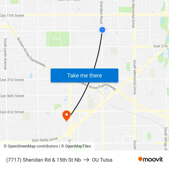 (7717) Sheridan Rd & 15th St Nb to OU Tulsa map