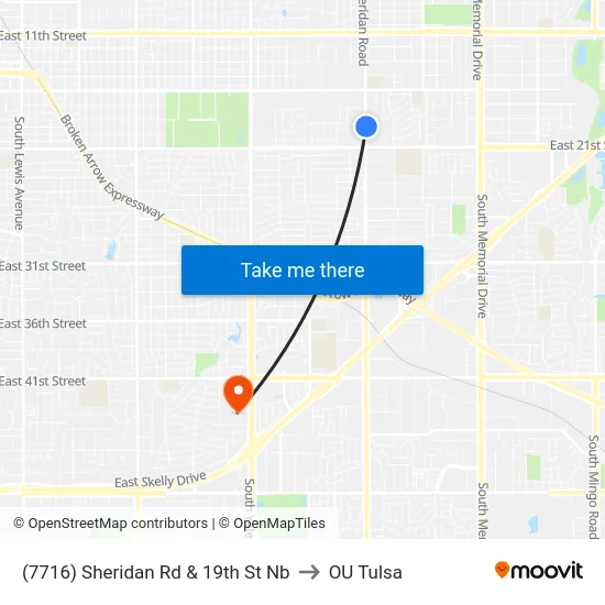 (7716) Sheridan Rd & 19th St Nb to OU Tulsa map