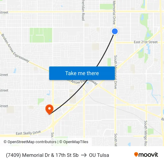 (7409) Memorial Dr & 17th St Sb to OU Tulsa map
