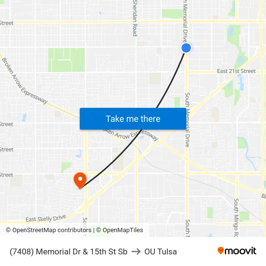 (7408) Memorial Dr & 15th St Sb to OU Tulsa map