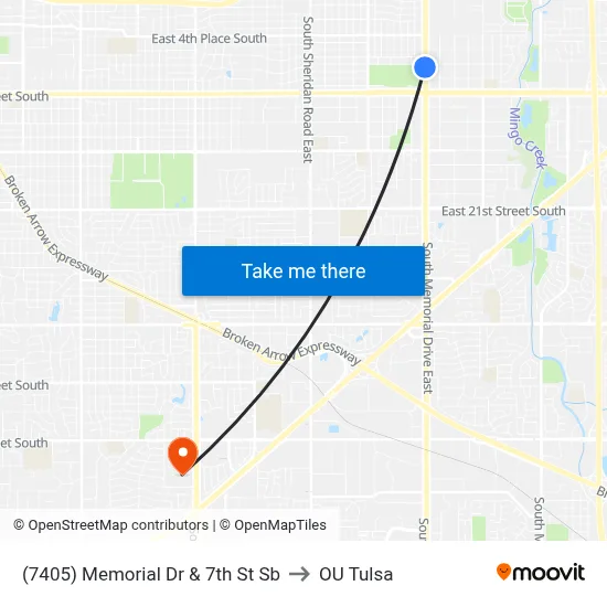 (7405) Memorial Dr & 7th St Sb to OU Tulsa map