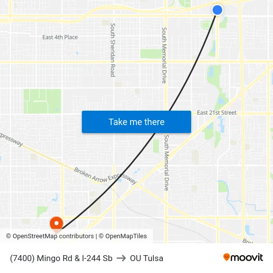 (7400) Mingo Rd & I-244 Sb to OU Tulsa map