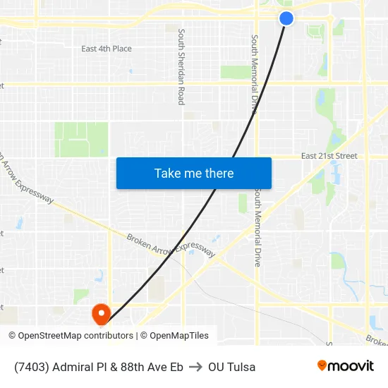 (7403) Admiral Pl & 88th Ave Eb to OU Tulsa map