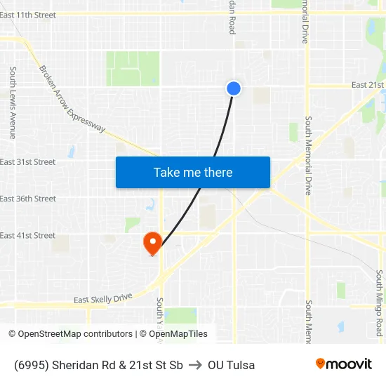 (6995) Sheridan Rd & 21st St Sb to OU Tulsa map