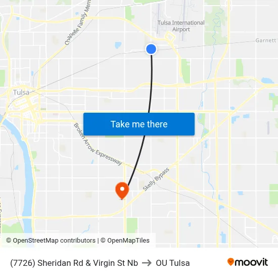 (7726) Sheridan Rd & Virgin St Nb to OU Tulsa map
