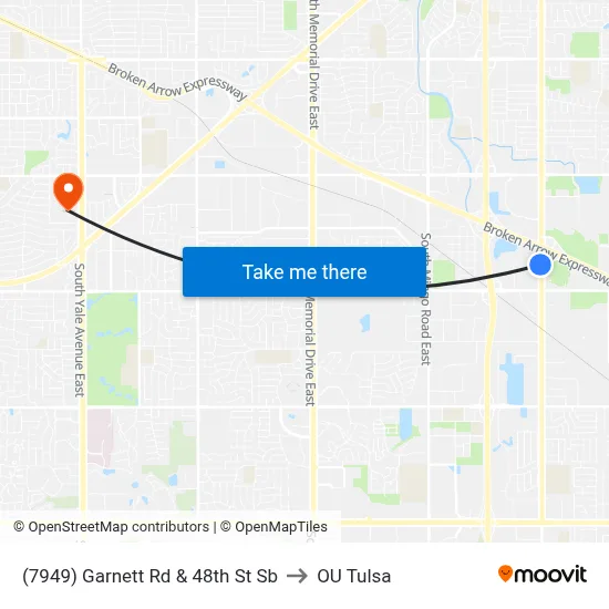 (7949) Garnett Rd & 48th St Sb to OU Tulsa map