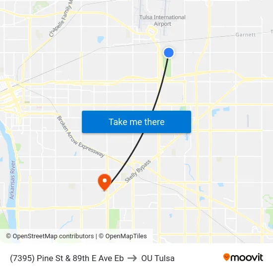 (7395) Pine St & 89th E Ave Eb to OU Tulsa map