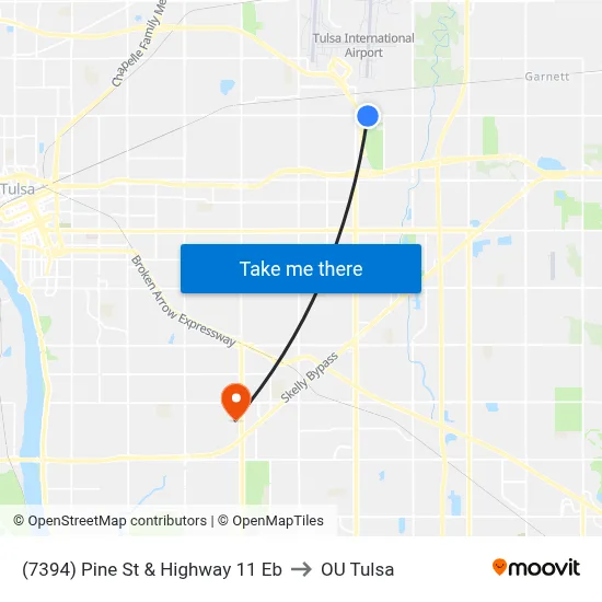 (7394) Pine St & Highway 11 Eb to OU Tulsa map
