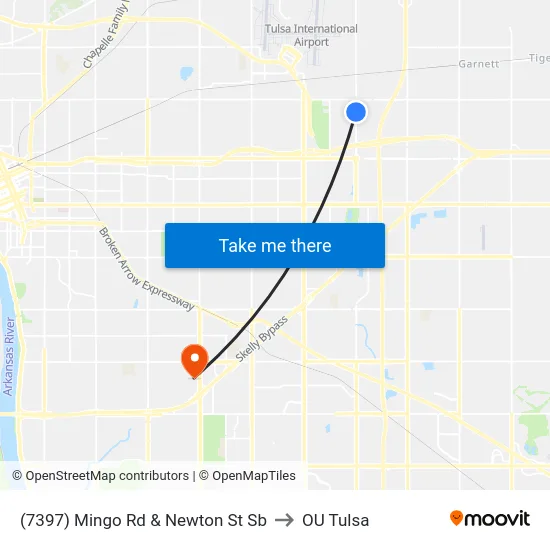 (7397) Mingo Rd & Newton St Sb to OU Tulsa map