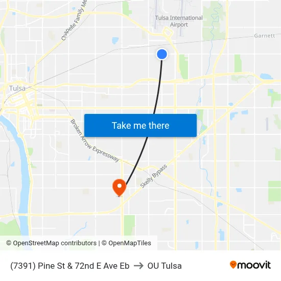 (7391) Pine St & 72nd E Ave Eb to OU Tulsa map