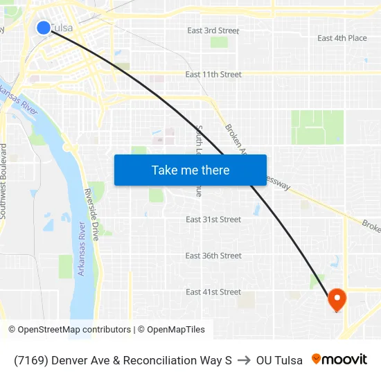 (7169) Denver Ave & Reconciliation Way S to OU Tulsa map