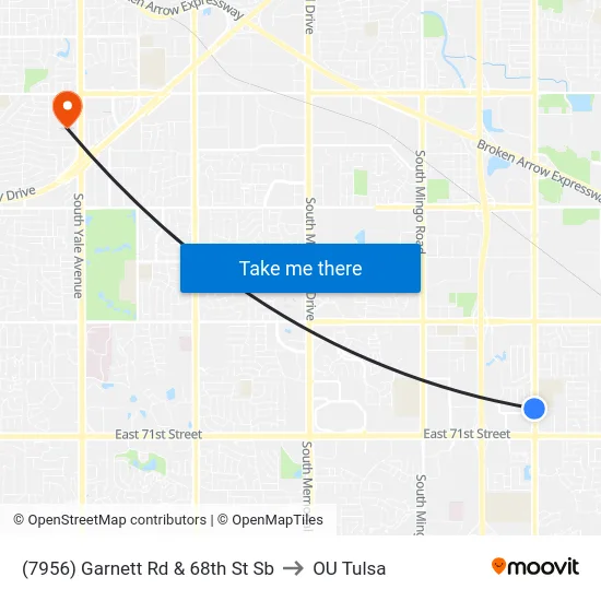 (7956) Garnett Rd & 68th St Sb to OU Tulsa map