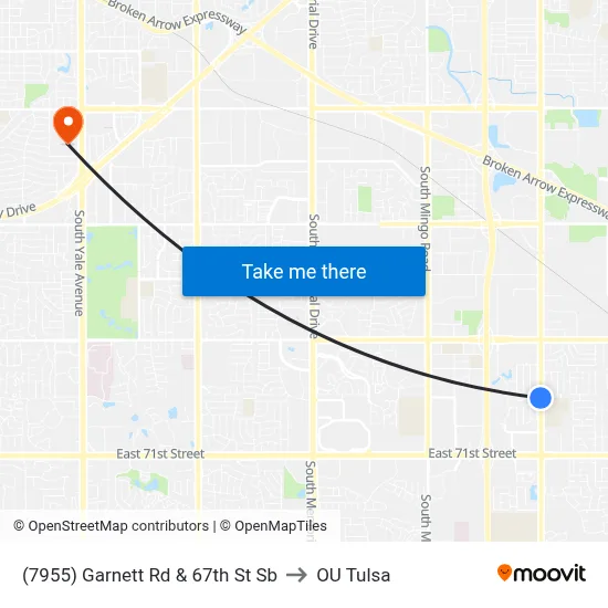 (7955) Garnett Rd & 67th St Sb to OU Tulsa map