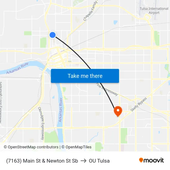 (7163) Main St & Newton St Sb to OU Tulsa map