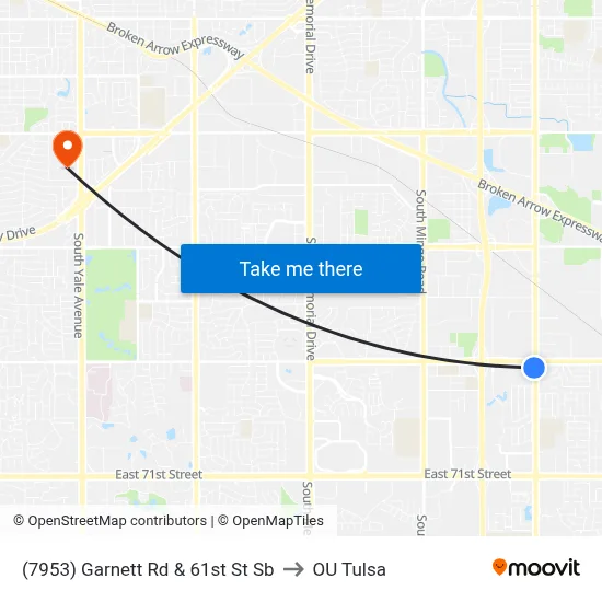 (7953) Garnett Rd & 61st St Sb to OU Tulsa map