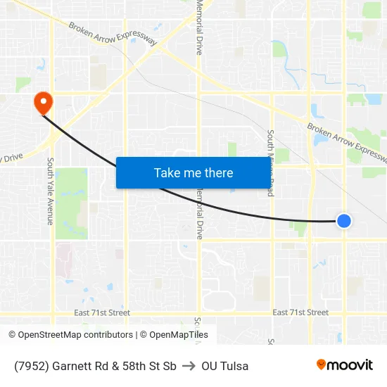 (7952) Garnett Rd & 58th St Sb to OU Tulsa map