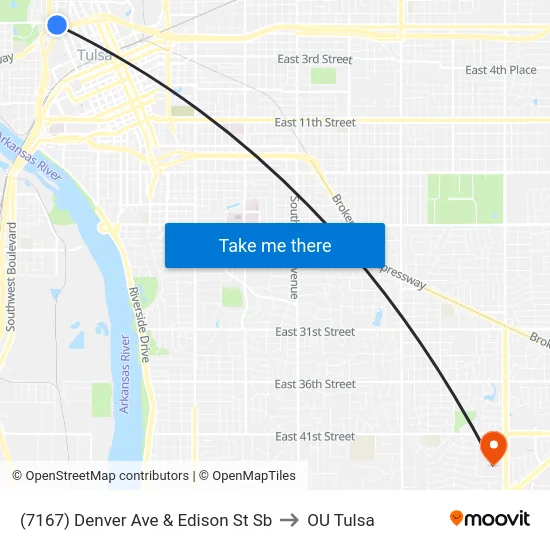(7167) Denver Ave & Edison St Sb to OU Tulsa map