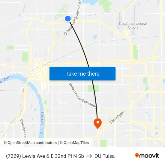 (7229) Lewis Ave & E 32nd Pl N Sb to OU Tulsa map