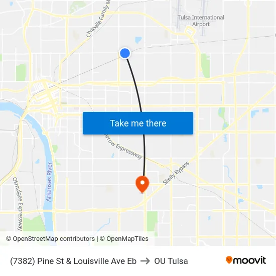 (7382) Pine St & Louisville Ave Eb to OU Tulsa map