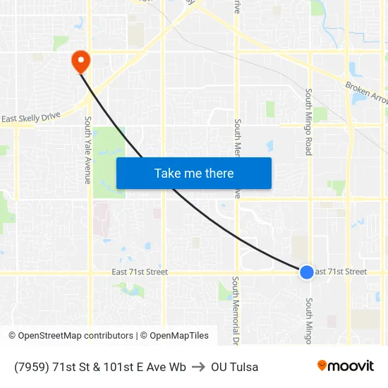 (7959) 71st St & 101st E Ave Wb to OU Tulsa map