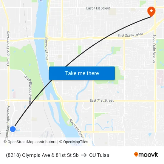 (8218) Olympia Ave & 81st St Sb to OU Tulsa map