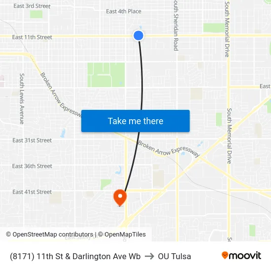 (8171) 11th St & Darlington Ave Wb to OU Tulsa map