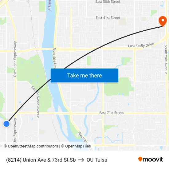 (8214) Union Ave & 73rd St Sb to OU Tulsa map