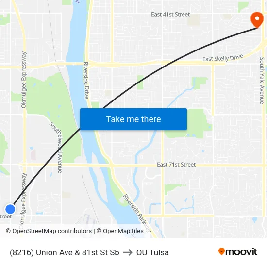 (8216) Union Ave & 81st St Sb to OU Tulsa map