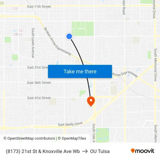 (8173) 21st St & Knoxville Ave Wb to OU Tulsa map