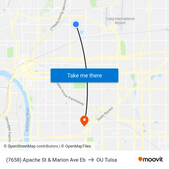 (7658) Apache St & Marion Ave Eb to OU Tulsa map