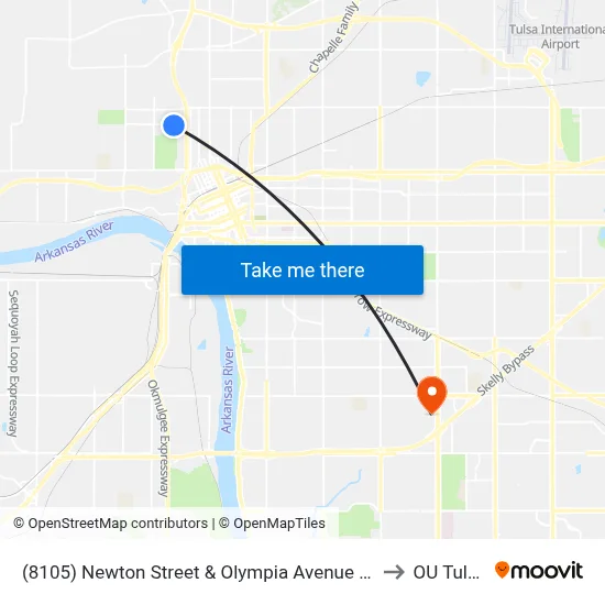 (8105) Newton Street & Olympia Avenue Eb to OU Tulsa map