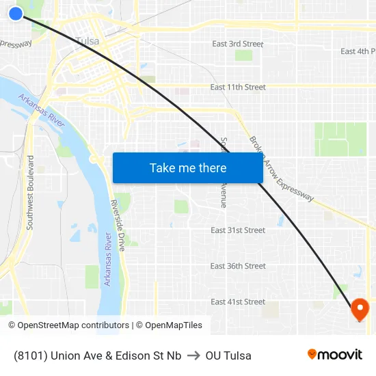 (8101) Union Ave & Edison St Nb to OU Tulsa map