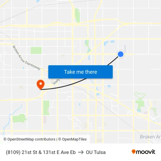 (8109) 21st St & 131st E Ave Eb to OU Tulsa map