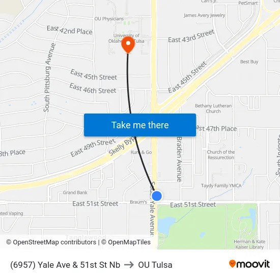 (6957) Yale Ave & 51st St Nb to OU Tulsa map