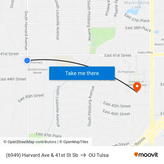 (6949) Harvard Ave & 41st St Sb to OU Tulsa map