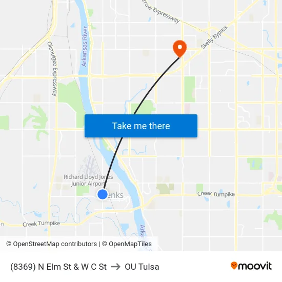 (8369) N Elm St & W C St to OU Tulsa map